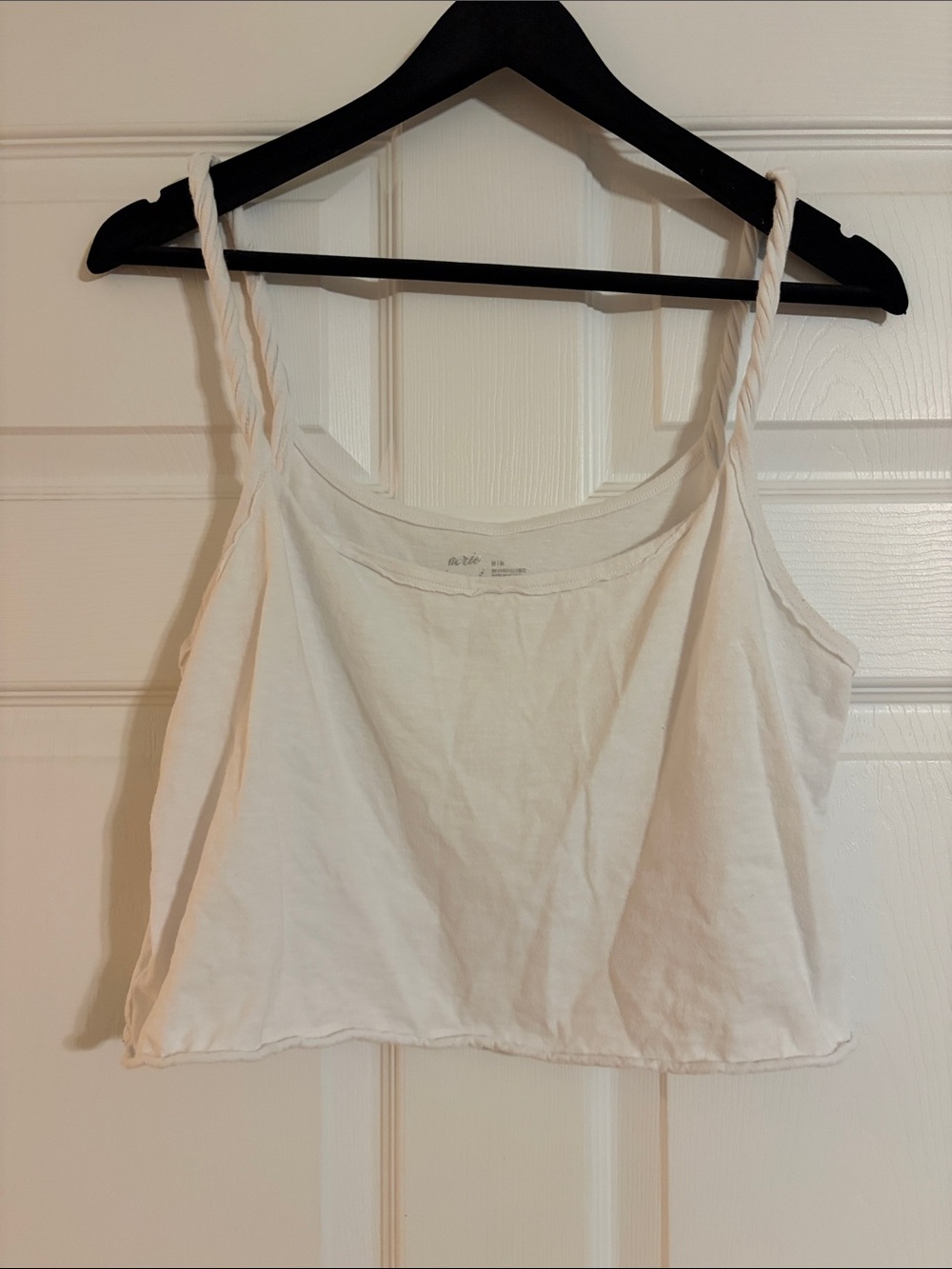 Aerie White Cotton Twisted Strap Crop Cami Tank Top Raw Hem M